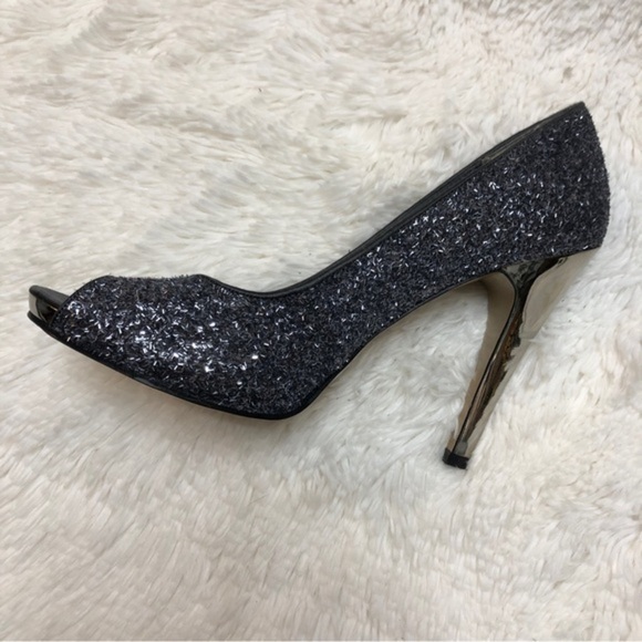 Nine West Silver Glitter Peep Toe Mirror Effect High Heels, 9 - Picture 8 of 11